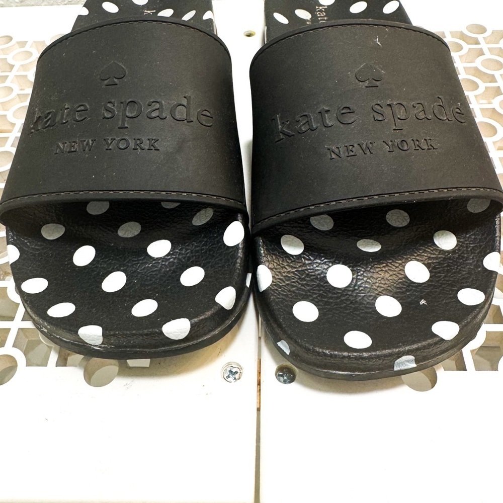 Kate Spade Kids Black Slides with White Polka Dots
